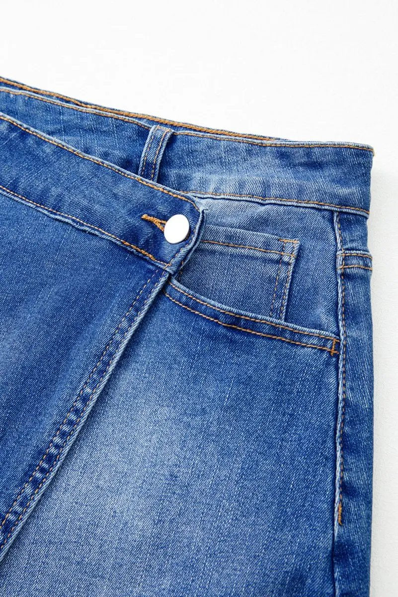 Ashleigh Blue Wrapped Crossed Waist Denim Mini Skirt Casual - Love Salve